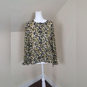 Madewell Drawstring Ruffle-Hem Top in Yellow Viola‎ Floral Size M